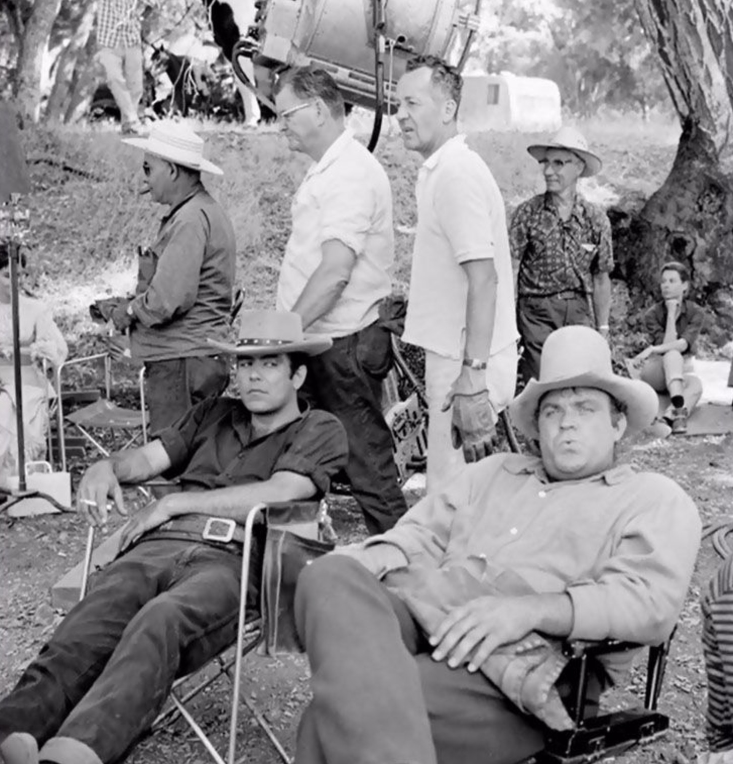 The cast taking a break on location